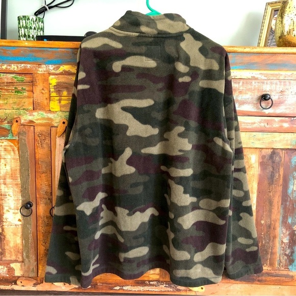 Basic Editions Men’s Green Tan Camo Fleece 1/4 Zip Pullover Outdoors Cozy Sz XXL - Picture 2 of 8